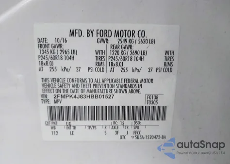 2017 Ford Edge Sel из США, поврежденный, VIN 2FMPK4J83HBB01527